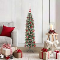 VidaXL Kunstmatige slanke kerstboom met 150 led groen en wit 120 cm - thumbnail