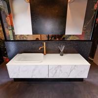 Badkamermeubelset Mondiaz Erin 150 cm met 2 Lades met RIDGE Wastafel Links Linen met 1 kraangat Greeploos Mat Carrara - thumbnail