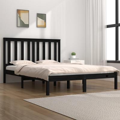 Bedframe massief grenenhout zwart 140x190 cm