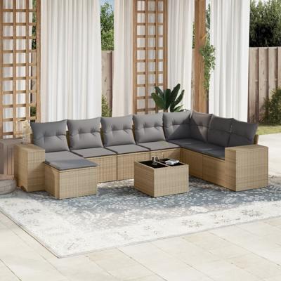 8-delige Loungeset met kussens poly rattan beige