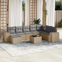 8-delige Loungeset met kussens poly rattan beige - thumbnail