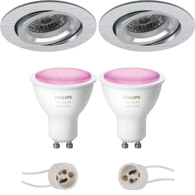 Philips Hue LED Spot Set GU10 Rond Kantelbaar Mat Zilver Ø82mm