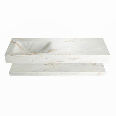 MONDIAZ ALAN-DLUX 130cm planchet Frappe. Vrijhangende wastafel CLOUD links 1 kraangat, kleur Frappe. MONDIAZ ALAN-DLUX 130cm planchet Frappe. Vrijhangende wastafel CLOUD links 1 kraangat, kleur Frappe.