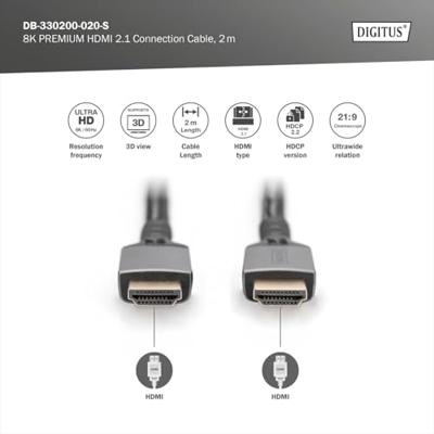 Digitus DB-330200-020-S HDMI-kabel HDMI Aansluitkabel HDMI-A-stekker 2 m Zwart 8K UHD, Aluminium-stekker, Audio Return Channel (ARC), Afgeschermd (dubbel), Digitus DB-330200-020-S HDMI-kabel HDMI Aansluitkabel HDMI-A-stekker 2 m Zwart 8K UHD, Aluminium-stekker, Audio Return Channel (ARC), Afgeschermd (dubbel),