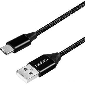 USB 2.0 aansluitkabel, USB (type A) naar USB (type C) zwart, 1m
