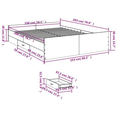 Bedframe met lades bewerkt hout grijs sonoma eiken 150x200 cm
