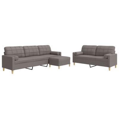 3-delige Loungeset met voetenbank en kussens stof taupe