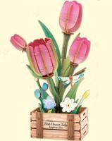 PlayfulMario Roze Tulp Houten Modelbouwset 75 Onderdelen Modelbouw - thumbnail