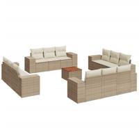 13-delige Loungeset met kussens poly rattan beige - thumbnail
