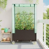 VidaXL Plantenbak verhoogd met hoes en wielen 80x50x182 cm rattanlook - thumbnail