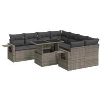 9-delige Loungeset met kussens poly rattan grijs - thumbnail