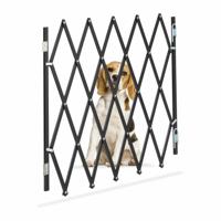 Relaxdays hondenhekje, uitschuifbaar, max. 118 cm breed, 69-82,5 cm hoog, bamboe, veiligheidshek deur en trap, zwart - thumbnail
