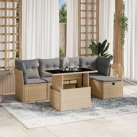 6-delige Loungeset met kussens poly rattan beige - thumbnail