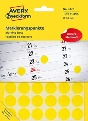 Avery Ronde etiketten diameter 18 mm, geel, 1.056 stuks
