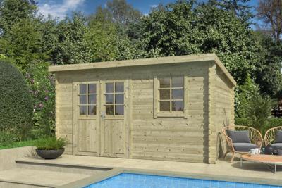 Outdoor Life Amira Blokhut 400x295 cm 28 mm vuren groen geïmpregneerd incl. composiet funderingsbalken, EPDM-dakbedekking en ventilatieroosters - 1 stuk voor deze prijs!- Lessenaarsdak- - Outdoor Life