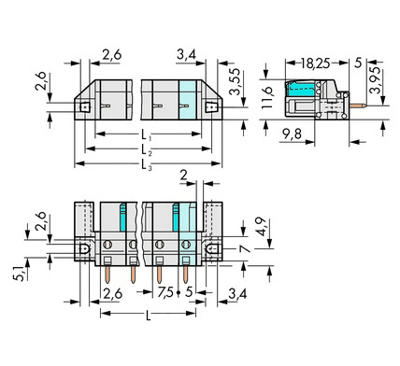 WAGO 722-734/047-000 Female behuizing (board) 722 Totaal aantal polen: 4 Rastermaat: 7.50 mm Inhoud: 50 stuk(s)