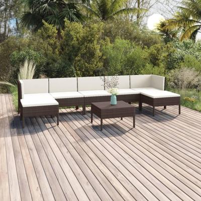 8-delige Loungeset met kussens poly rattan bruin