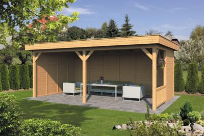 Tuindeco Oslo XL Overkapping type 3 678x430 cm Lariks/Douglashout blank- Plat dak- Onbehandeld lariks Douglas hout- Tuindeco