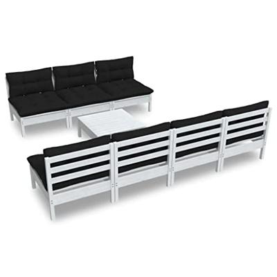 8-delige Loungeset met grijze kussens grenenhout