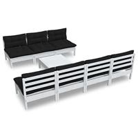 8-delige Loungeset met grijze kussens grenenhout - thumbnail