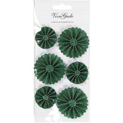 Vivi Gade Rosettes, d 35+50 mm, groen glitter, 6 stuk/ 1 doos
