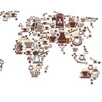 Fotobehang - Koffie Kaart van de Wereld, Wereldkaart, 11 maten, premium print, incl behanglijm - thumbnail