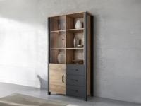 Vitrinekast OLIANNE 2 deuren 3 lades appenzeller sparren/zwart - thumbnail