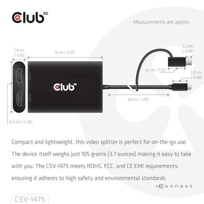 CLUB3D CSV-1475 video splitter USB Type-C 2x HDMI CLUB3D CSV-1475 video splitter USB Type-C 2x HDMI