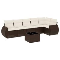 7-delige Loungeset met kussens poly rattan bruin - thumbnail