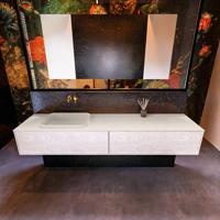 Badkamermeubelset Mondiaz Erin 200 cm met 2 Lades met RIDGE Wastafel Links Linen Zonder Kraangaten Greeploos Mat Underlayment - thumbnail