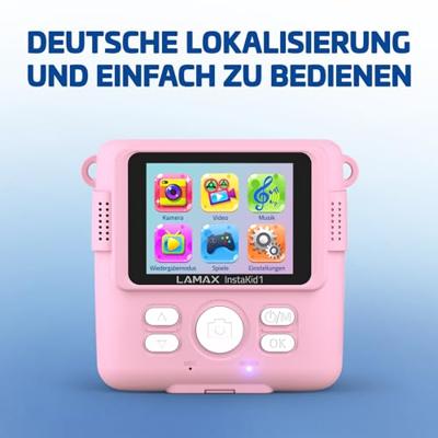 Lamax InstaKid1 Polaroidcamera Pink Geïntegreerde accu, Met ingebouwde flitser, Full-HD video-opname, Spatwaterdicht Lamax InstaKid1 Polaroidcamera Pink Geïntegreerde accu, Met ingebouwde flitser, Full-HD video-opname, Spatwaterdicht