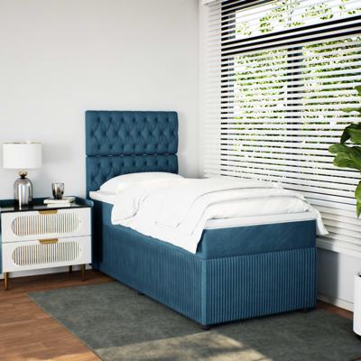 Boxspring met matras fluweel donkerblauw 140x190 cm - thumbnail