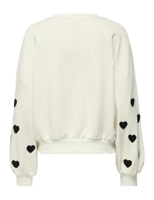 Only Onlmacy L/s O-neck Box Cc Swt Sweater Cloud Dancer W. Black Hearts