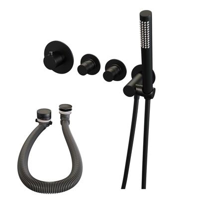 Brauer Black Edition Thermostatische Inbouw Badkraan Badvulcombinatie - Staaf - Doucheslang - Wandaansluitbocht - Handdouche - Mat Zwart