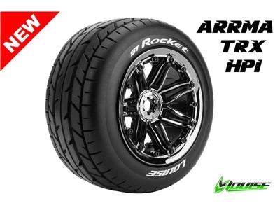 Louise ST-ROCKET Soft banden op black chrome velgen voor 1/8 Stadium Truck - 0 offset Louise ST-ROCKET Soft banden op black chrome velgen voor 1/8 Stadium Truck - 0 offset