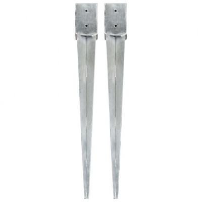 VidaXL Grondpinnen 2 st 10x10x91 cm gegalvaniseerd staal zilverkleurig