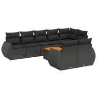 9-delige Loungeset met kussens poly rattan zwart - thumbnail