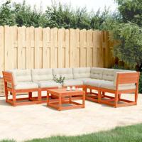 6-delige Loungeset met kussens massief grenenhout wasbruin - thumbnail