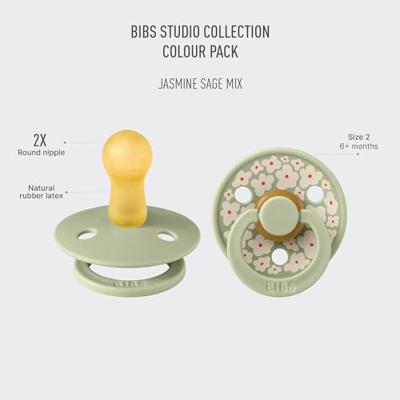 Set van 2 BIBS Studio fleur-fopspenen, maat 2 van 6 tot 18 maanden saliegroen - thumbnail