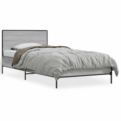 Bedframe bewerkt hout metaal grijs sonoma eiken 140x200 cm