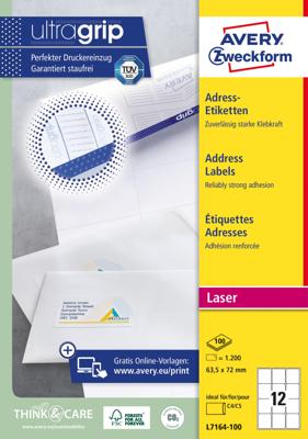 Etiket avery l7164 63.5x72mm wit 1200st Etiket avery l7164 63.5x72mm wit 1200st