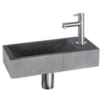 Differnz Ribble fonteinset bombai black natuursteen kraan recht mat chroom - thumbnail