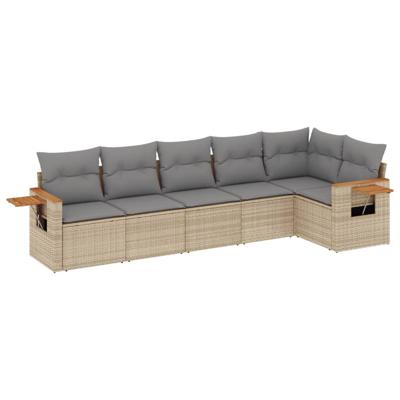 6-delige Loungeset met kussens poly rattan beige - thumbnail