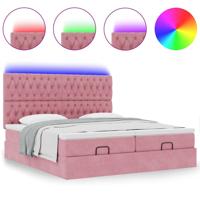 Ottoman bed met matrassen en LED's 160x200cm fluweel roze - thumbnail