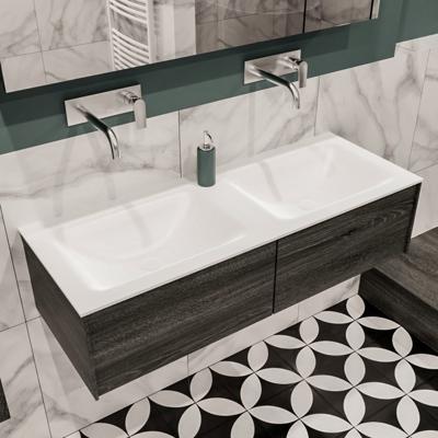 Mondiaz Lush Cloud badmeubel eiken Dark brown 120 cm 2 lades solid surface dubbele spoelbak zonder kraangat