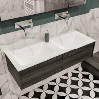 Mondiaz Lush Cloud badmeubel eiken Dark brown 120 cm 2 lades solid surface dubbele spoelbak zonder kraangat - thumbnail