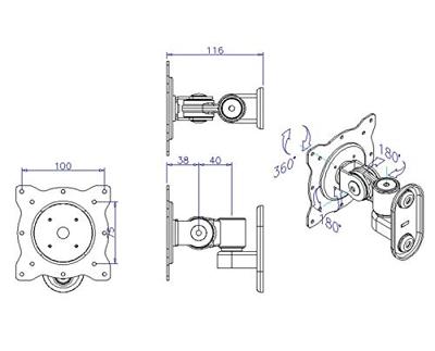 ROLINE LCD muurbeugel, 3 draaipunten, zwart