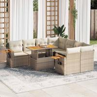9-delige Loungeset met kussens poly rattan acacia beige - thumbnail