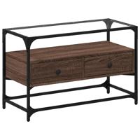 Tv-meubel met glazen blad 98x35x51 cm hout bruin eikenkleurig - thumbnail