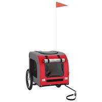 Hondenfietstrailer oxford stof en ijzer rood en grijs - thumbnail